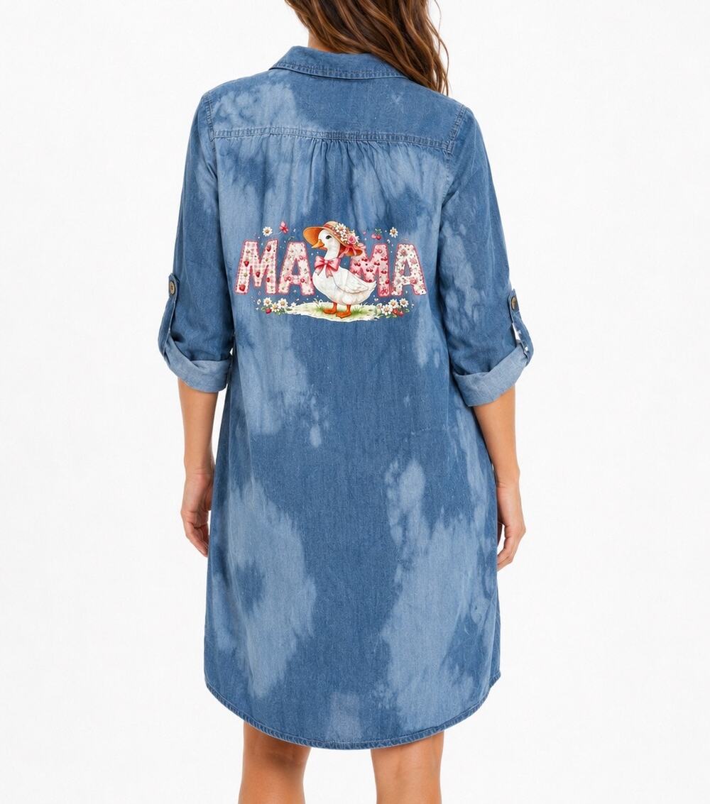 DenimMoves Women’s Medium Upcycled Mama Duck Denim Dress Tunic 100% Cotton